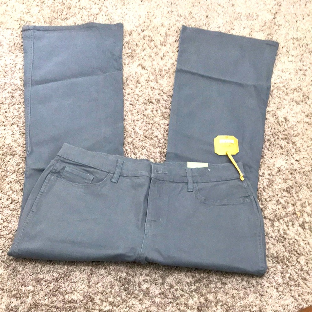 High waisted semi flare denim pants Cotton rayon polyester spandex